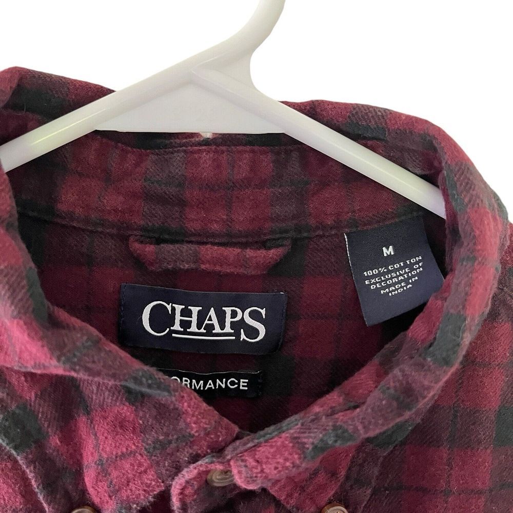 Chaps Performance Flannel Button Down Shirt Mens M Long Sleeve Plaid Red - Picture 3 of 7